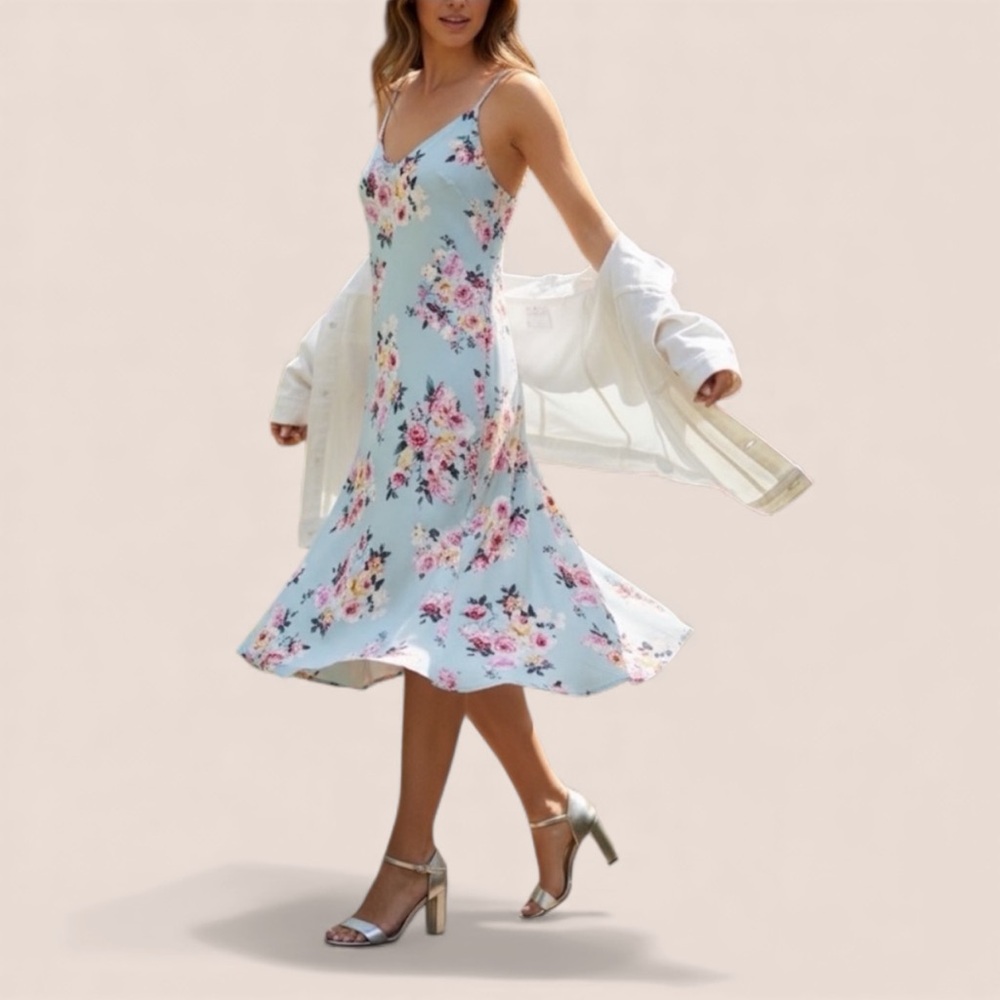 NEW• Bella Baby Blue Floral Midi Dress•XXL